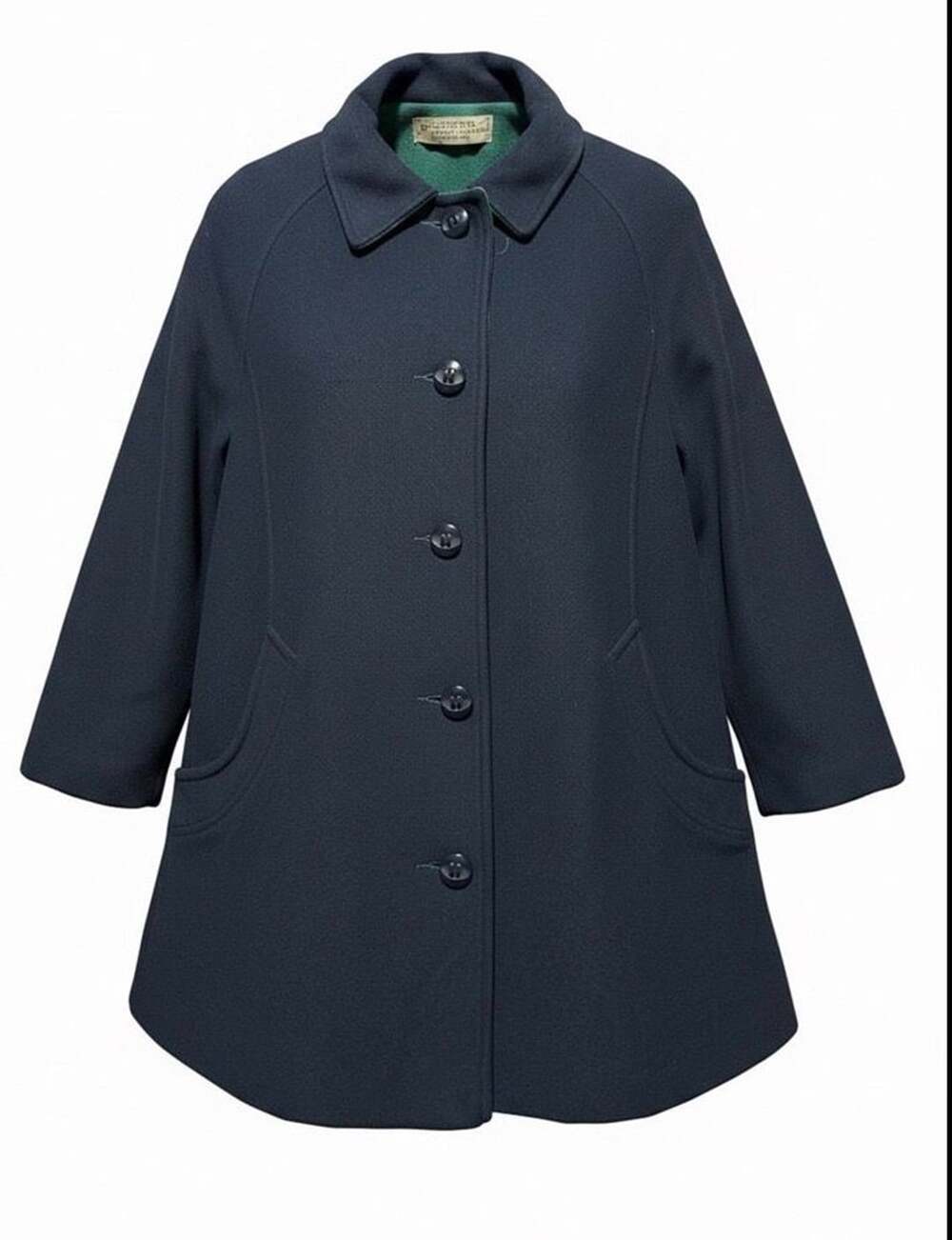 Vintage Kashmiracle by Wellington Women's Navy Blue Button Front Swing Coat USA
